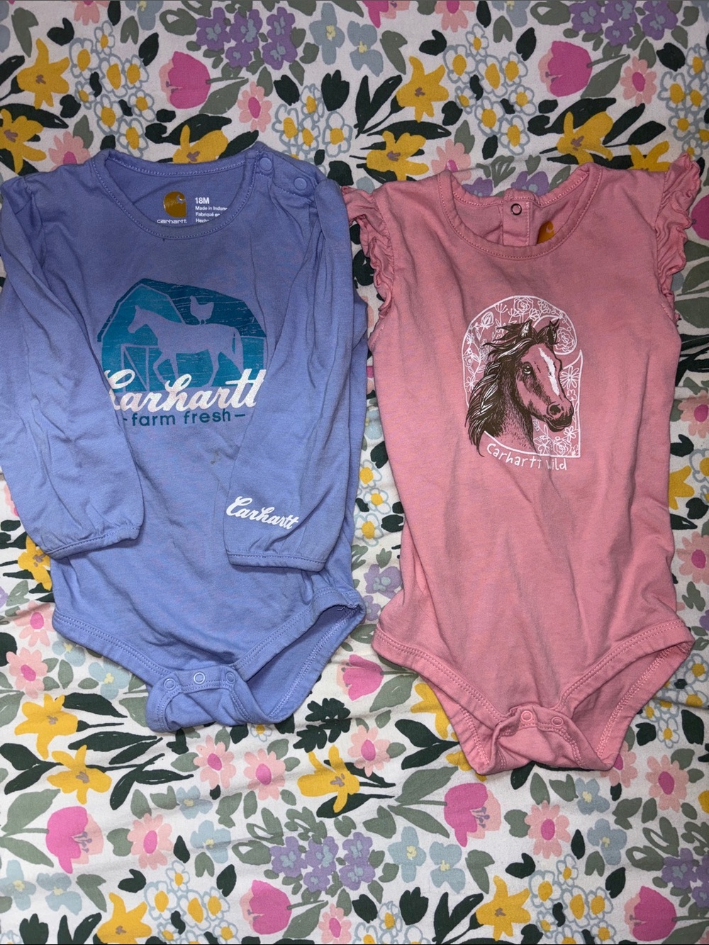 Carhartt Kids Purple and Pink Horse Graphic Bodysuits